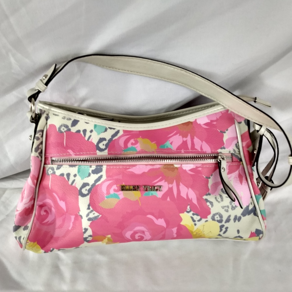 ELLEN TRACY PINK FLORAL BAG PURSE TOTE
